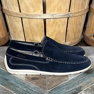 Ecco Black Suede Perforated Driving Moc Slip-On Loafers Shoes Mens EU 41 Size 7
